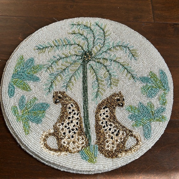 Tahari Set Of 2 Beaded Chargers Safari Themed Jaguars New